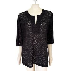 J VALDI Crochet Lace Swim Cover Up in Black  SZ XL